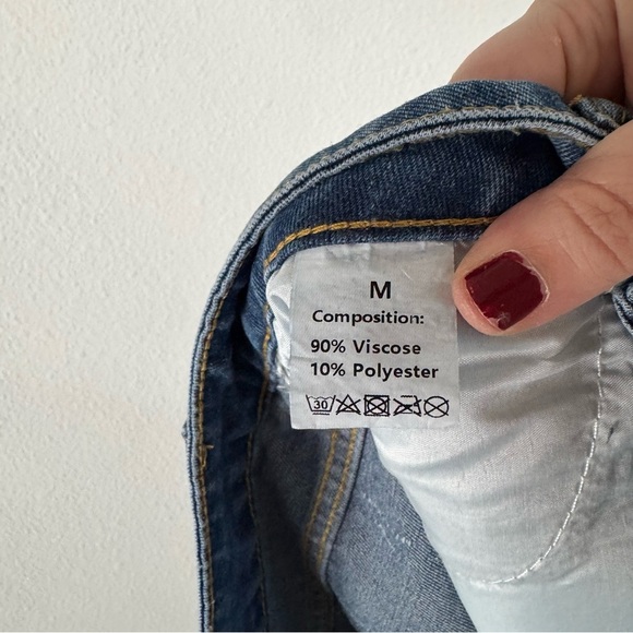 Floral Patchwork Raw Hem Denim Shorts Medium Boho Festival Edgy High Waist - Picture 9 of 12